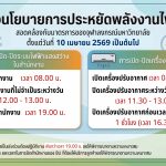 PMCU แจ้งนโยบายในการประหยัดพลังงานไฟฟ้า (ตั้งแต่วันที่ 10 เมษายน 2569 เป็นต้นไป)